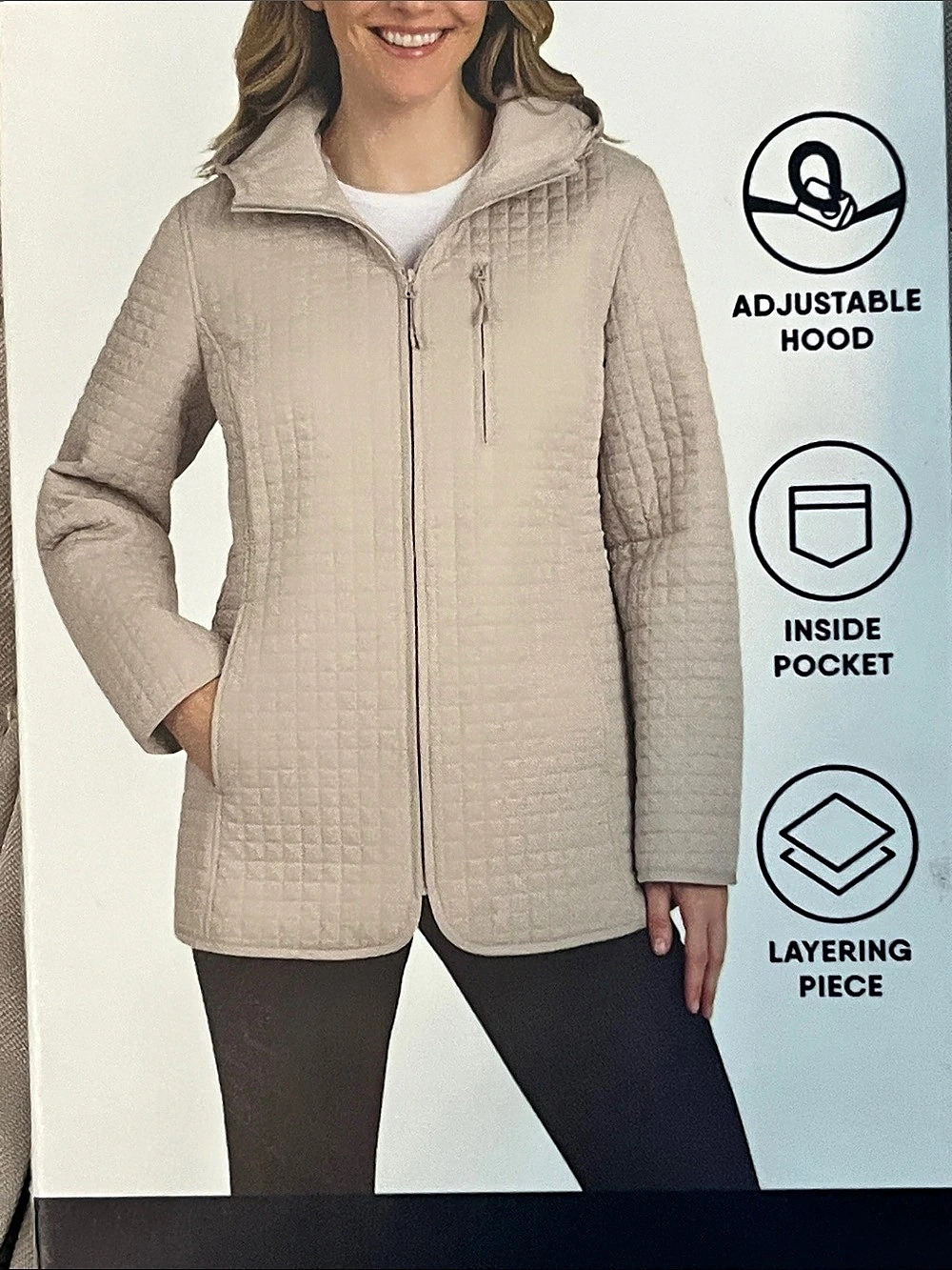 Lands' End FeatherFree Insulated Diamond Quilted Jacket Beige Small